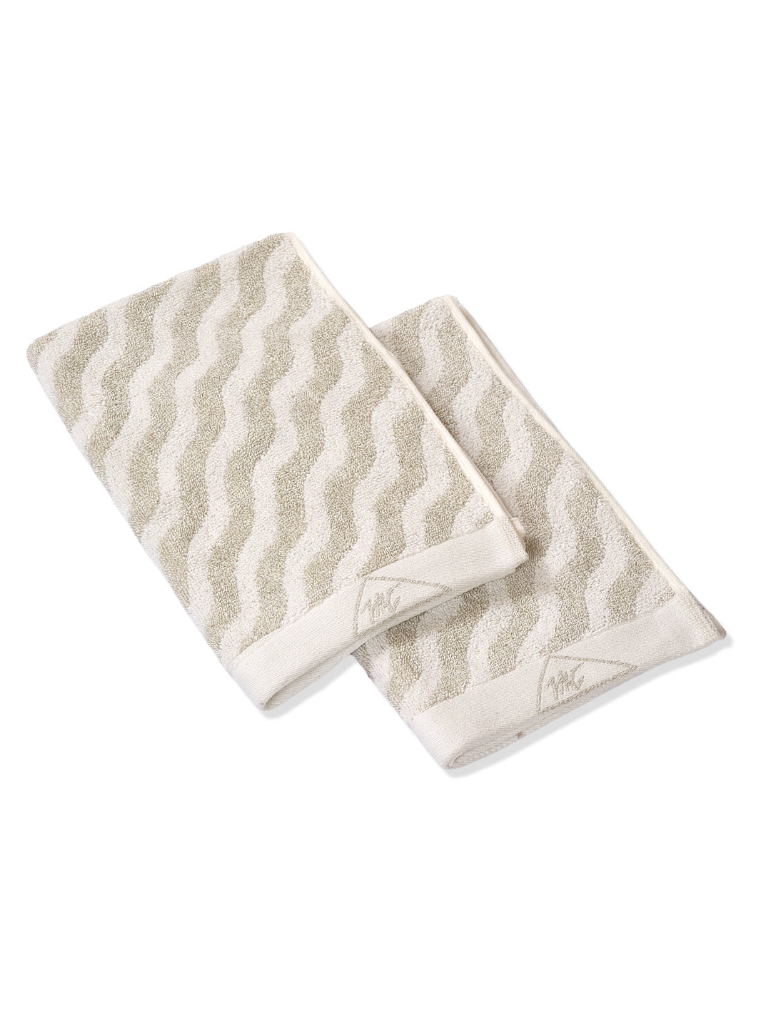 Premium Beige & White Pure Cotton Self Design 500 GSM Hand Towel 2 Pc Set (Green Weave Collection)