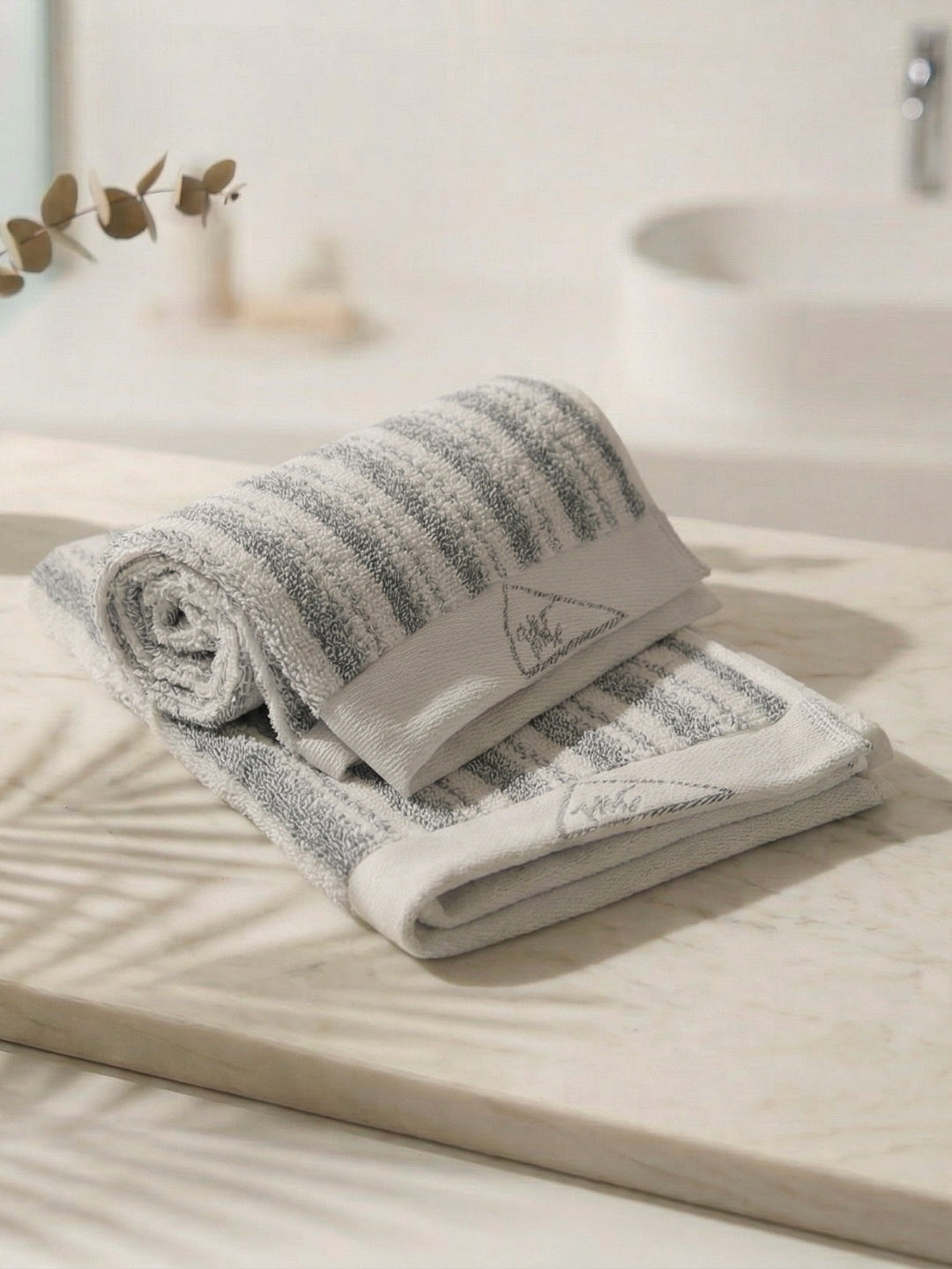 Premium Navy Blue & White Pure Cotton Self Design 500 GSM Hand Towel 2 Pc Set (Green Weave Collection)