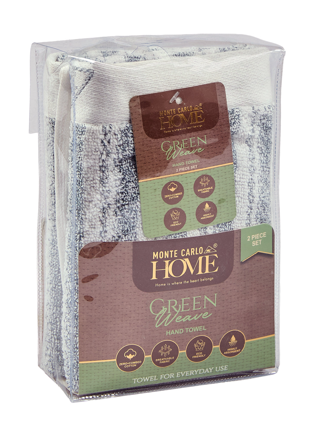 Premium Navy Blue & White Pure Cotton Self Design 500 GSM Hand Towel 2 Pc Set (Green Weave Collection)