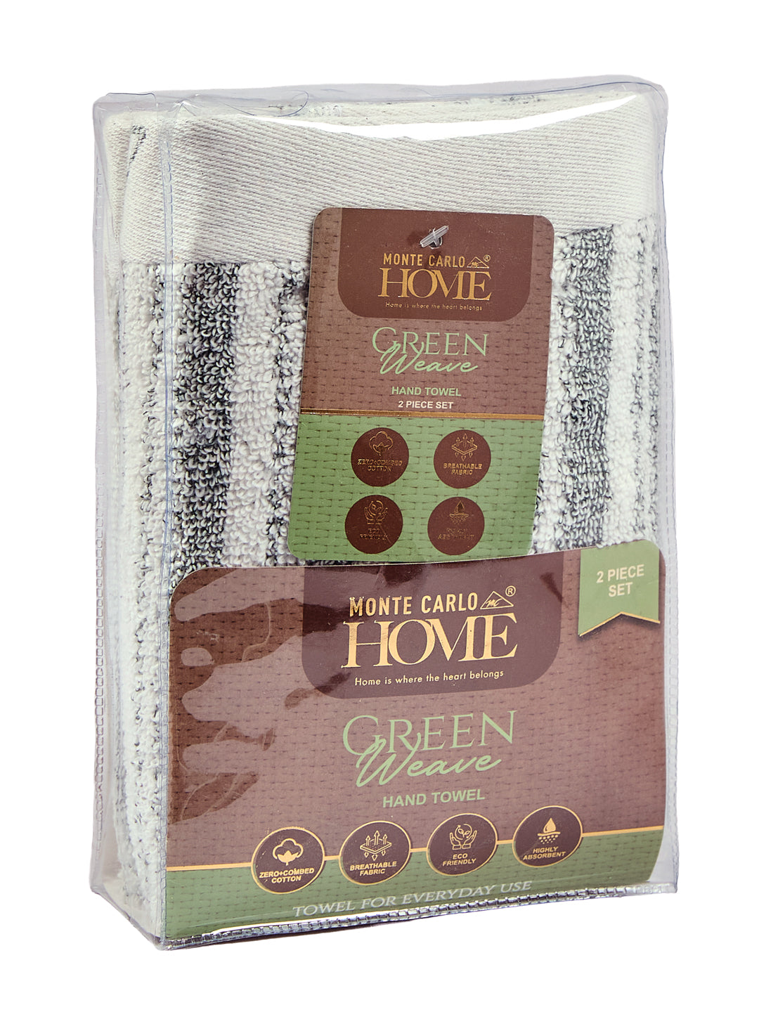 Premium Green & White Pure Cotton Self Design 500 GSM Hand Towel 2 Pc Set (Green Weave Collection)