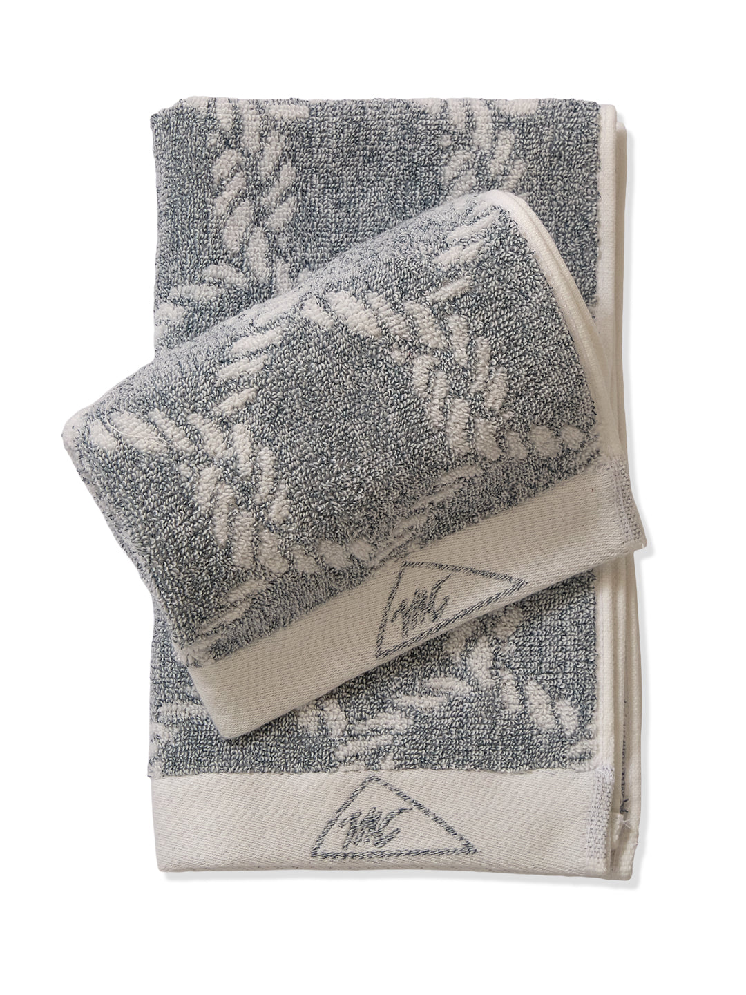 Premium Navy Blue & White Pure Cotton Self Design 500 GSM Hand Towel 2 Pc Set (Green Weave Collection)