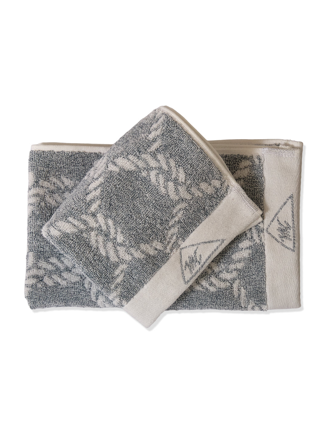 Premium Navy Blue & White Pure Cotton Self Design 500 GSM Hand Towel 2 Pc Set (Green Weave Collection)
