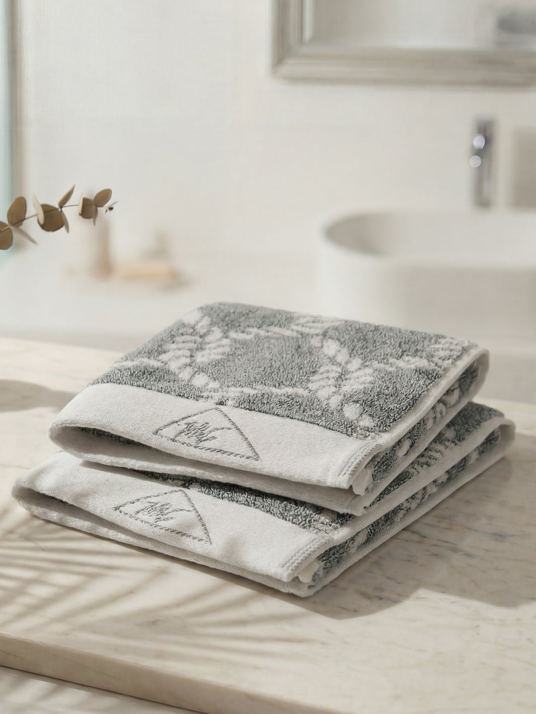 Premium Green & White Pure Cotton Self Design 500 GSM Hand Towel 2 Pc Set (Green Weave Collection)