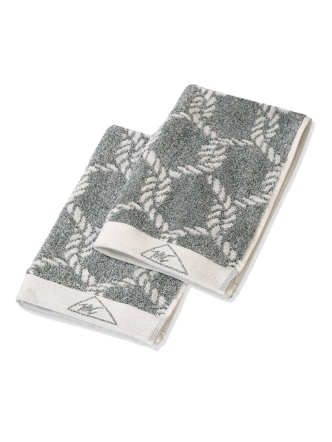 Premium Green & White Pure Cotton Self Design 500 GSM Hand Towel 2 Pc Set (Green Weave Collection)