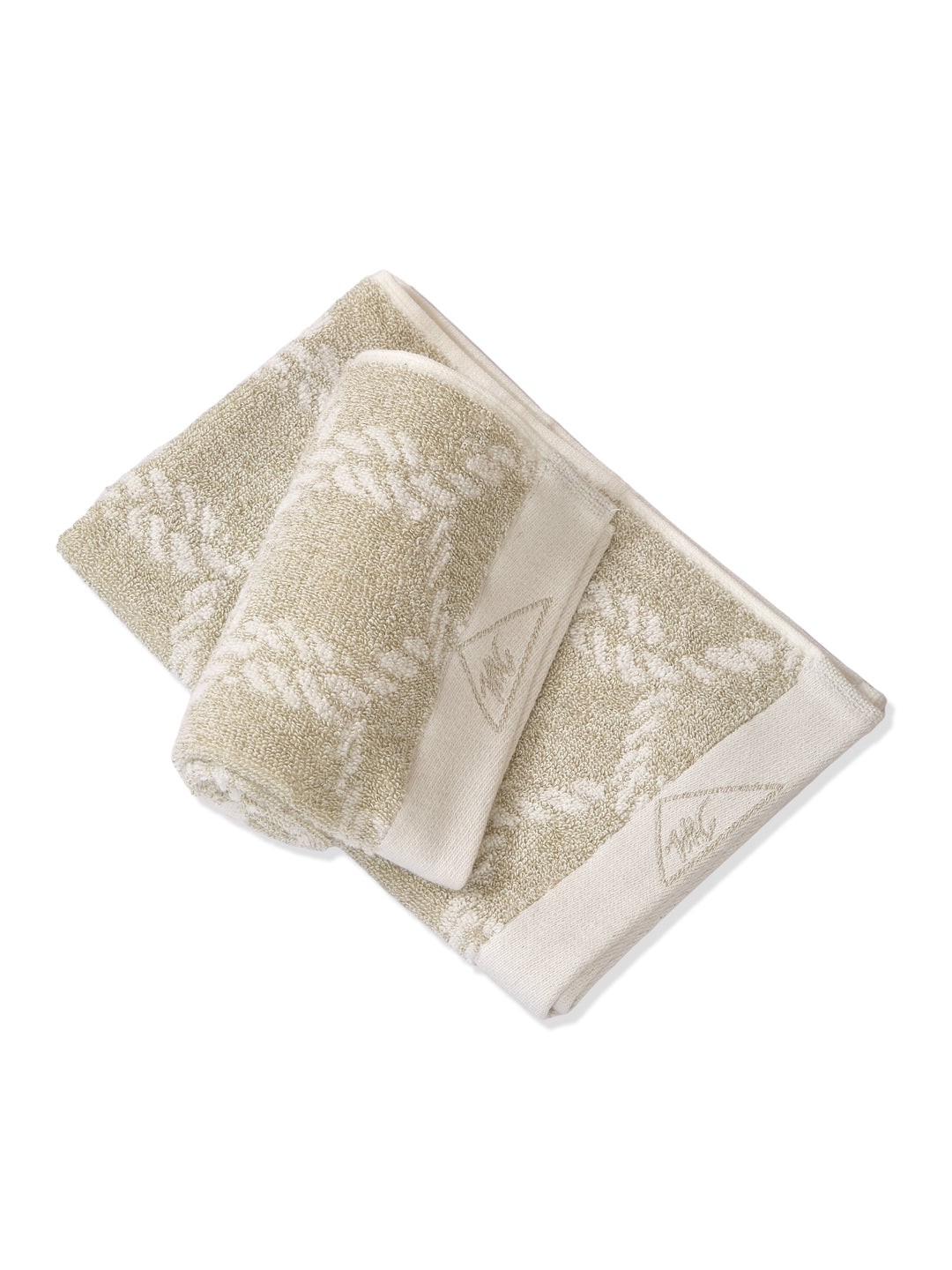 Premium Beige & White Pure Cotton Self Design 500 GSM Hand Towel 2 Pc Set (Green Weave Collection)