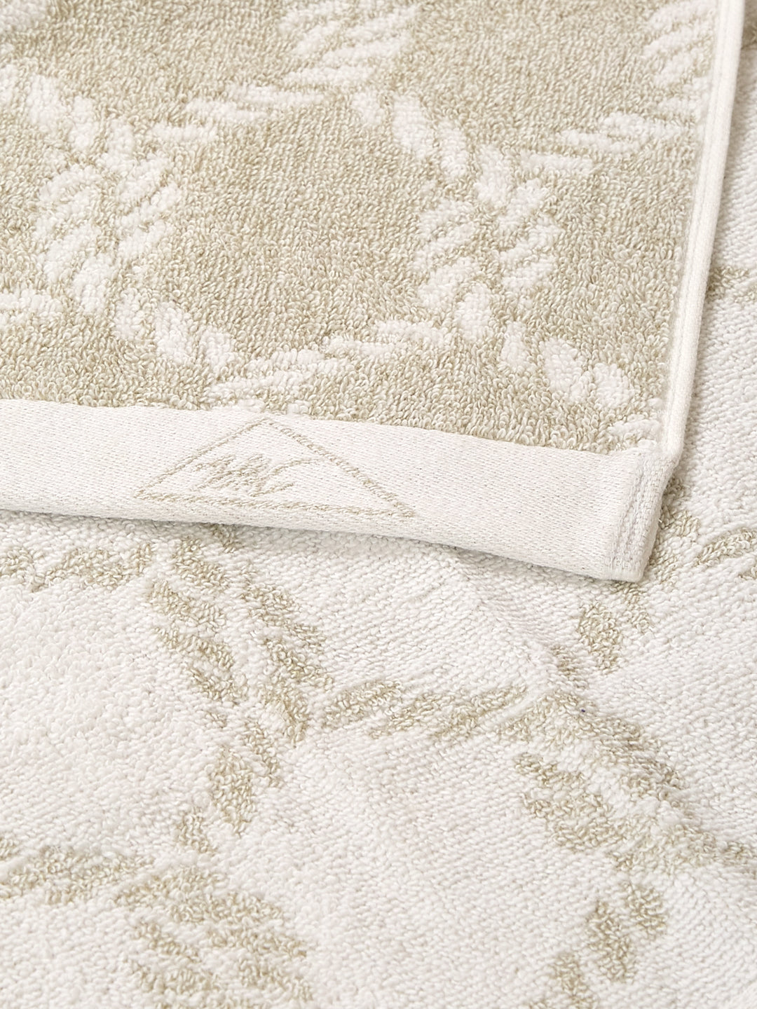 Premium Beige & White Pure Cotton Self Design 500 GSM Hand Towel 2 Pc Set (Green Weave Collection)