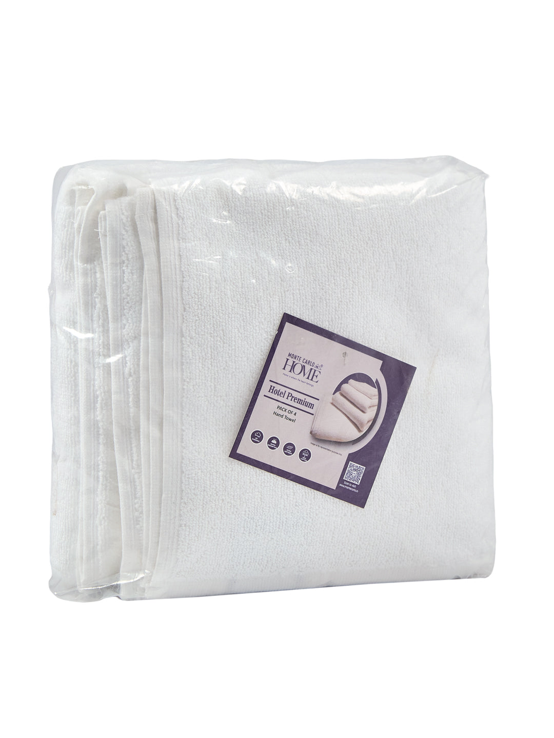 Premium White Pure Cotton Solid 585 GSM Hand Towel 4 Pc Set (Hotel Collection)