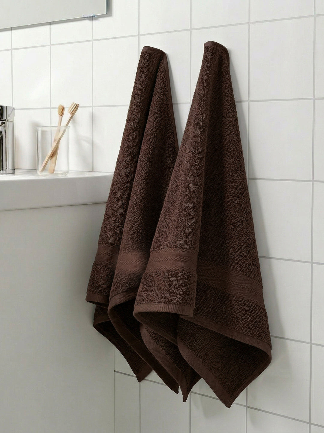 Brown Pure Cotton Solid 380 GSM Hand Towel 2 Pc Set (Jazz Collection)