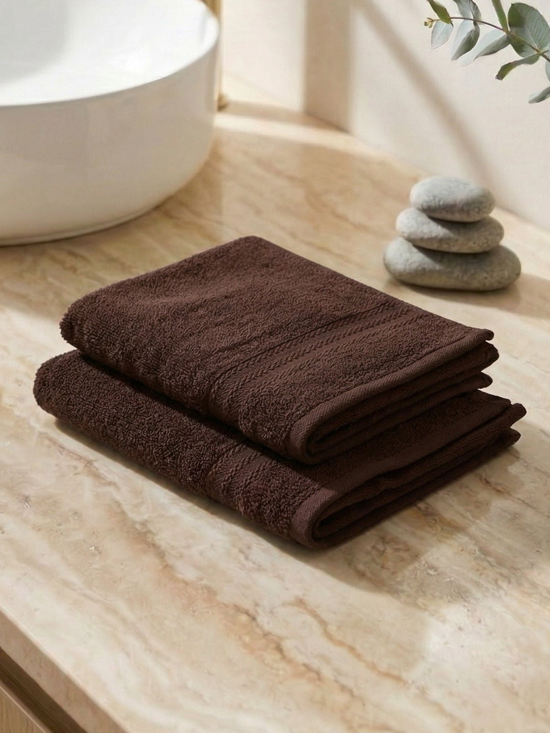 Brown Pure Cotton Solid 380 GSM Hand Towel 2 Pc Set (Jazz Collection)