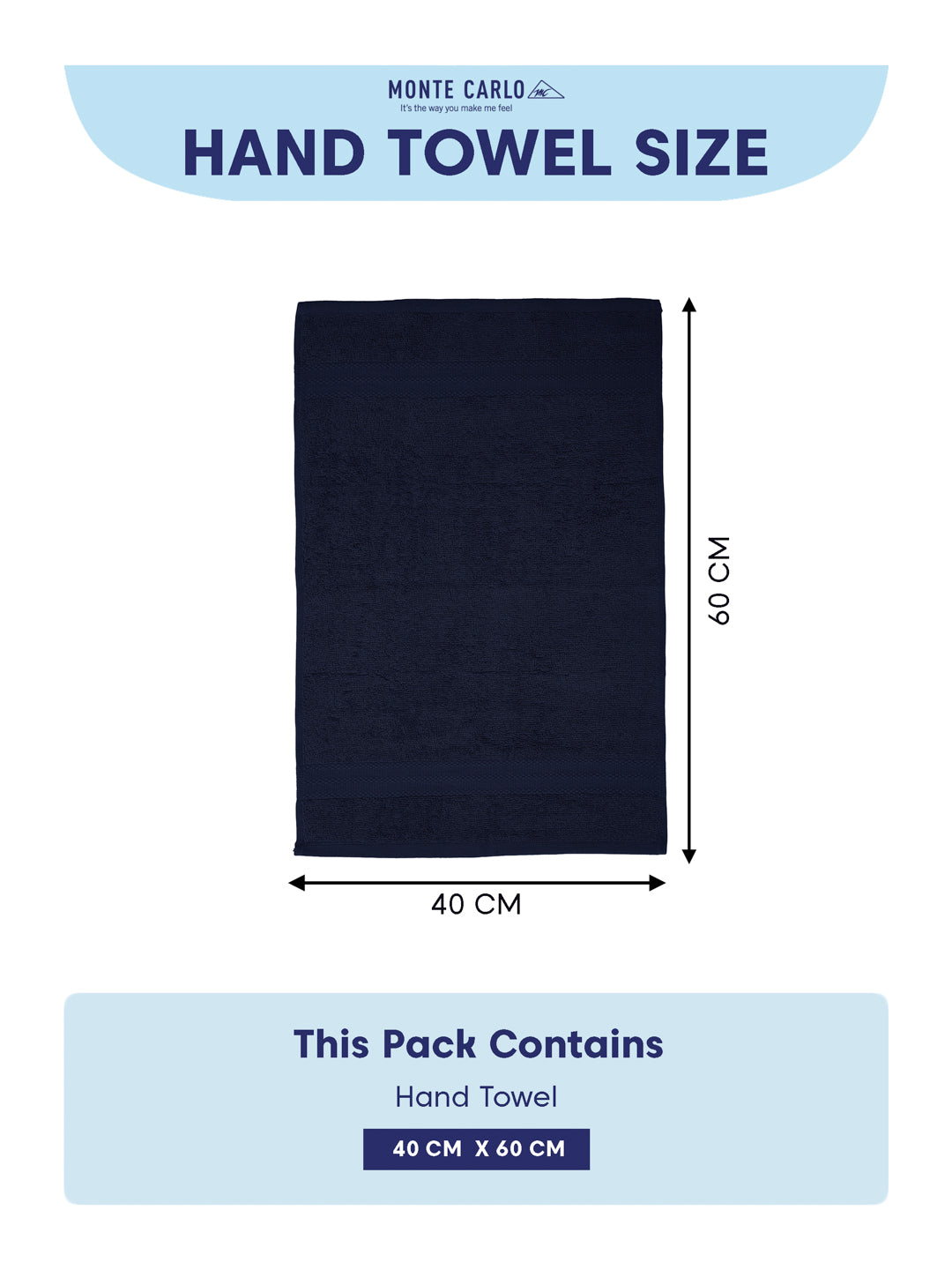 Insignia Blue Pure Cotton Solid 380 GSM Hand Towel 2 Pc Set (Jazz Collection)