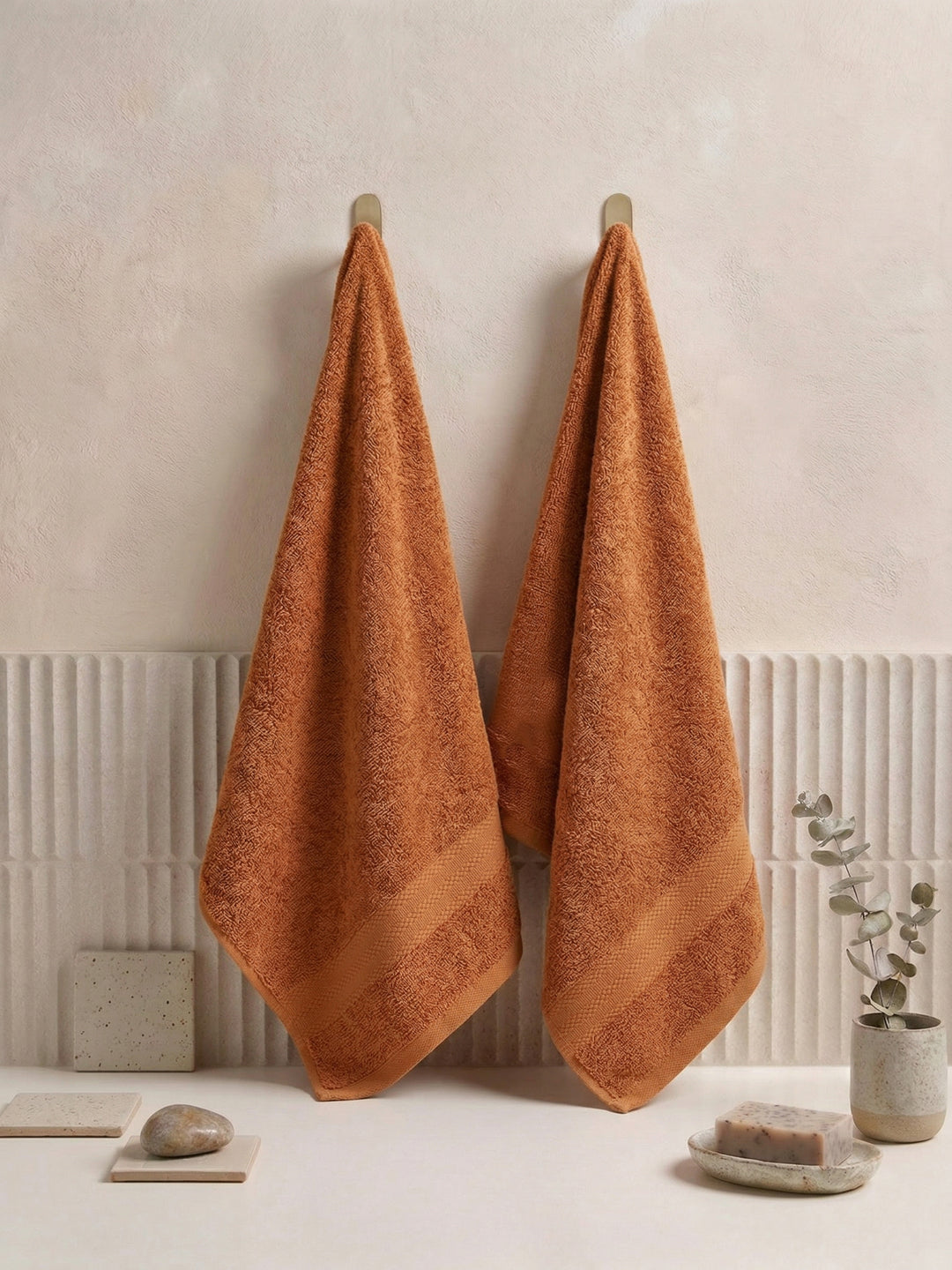 Orange Pure Cotton Solid 380 GSM Hand Towel 2 Pc Set (Jazz Collection)