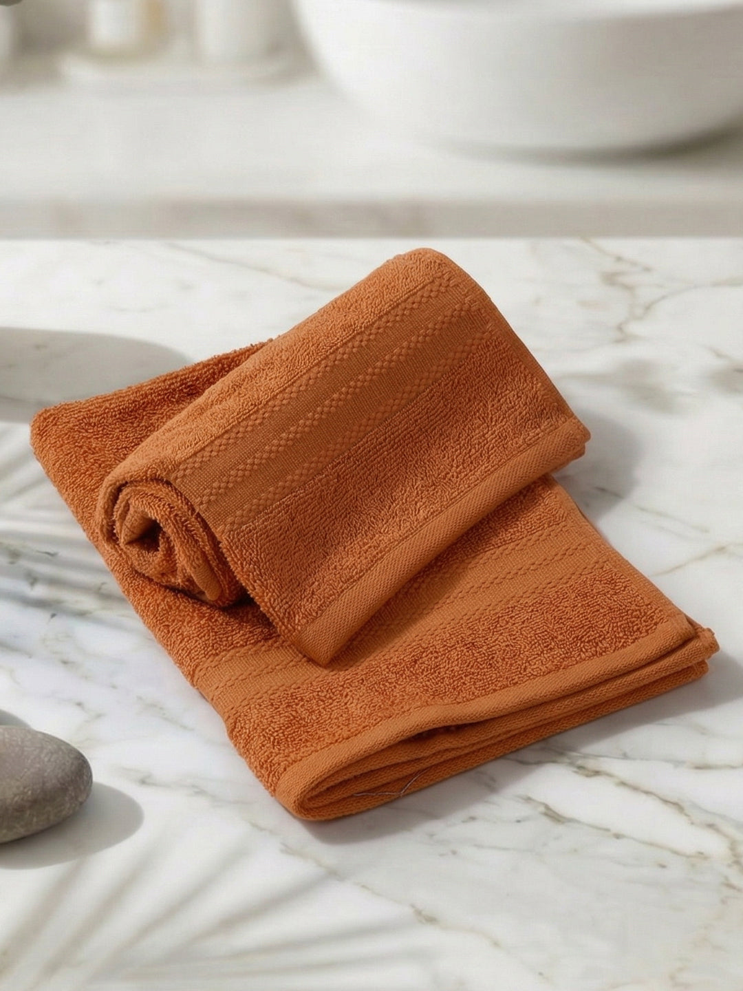 Orange Pure Cotton Solid 380 GSM Hand Towel 2 Pc Set (Jazz Collection)