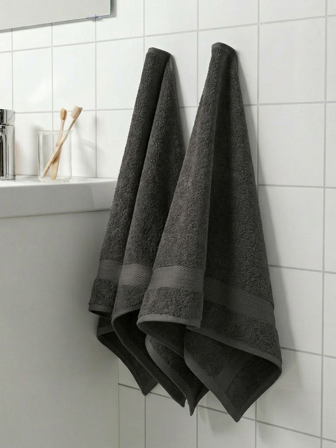Grey Pure Cotton Solid 380 GSM Hand Towel 2 Pc Set (Jazz Collection)