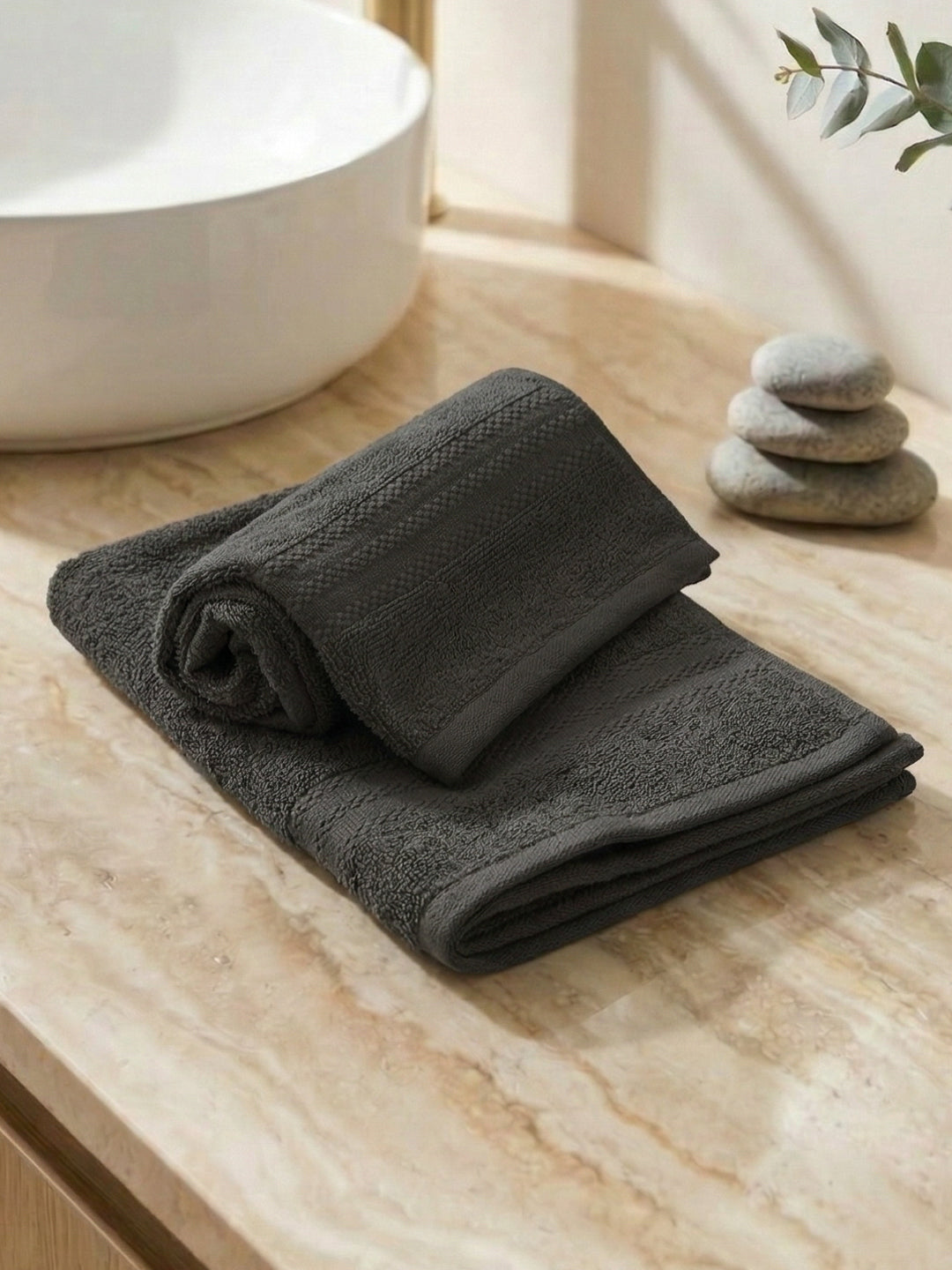 Grey Pure Cotton Solid 380 GSM Hand Towel 2 Pc Set (Jazz Collection)