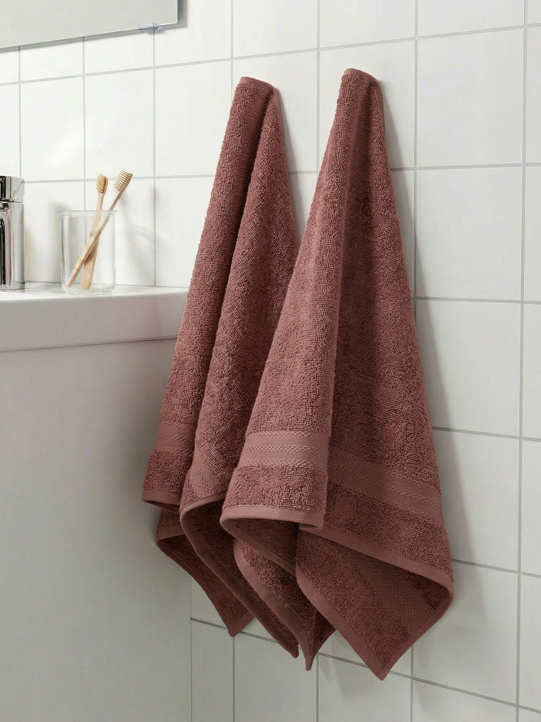 Quartz Pink Pure Cotton Solid 380 GSM Hand Towel 2 Pc Set (Jazz Collection)