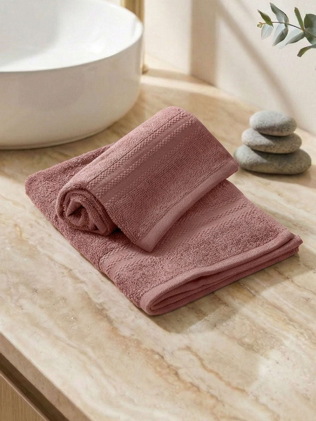 Quartz Pink Pure Cotton Solid 380 GSM Hand Towel 2 Pc Set (Jazz Collection)