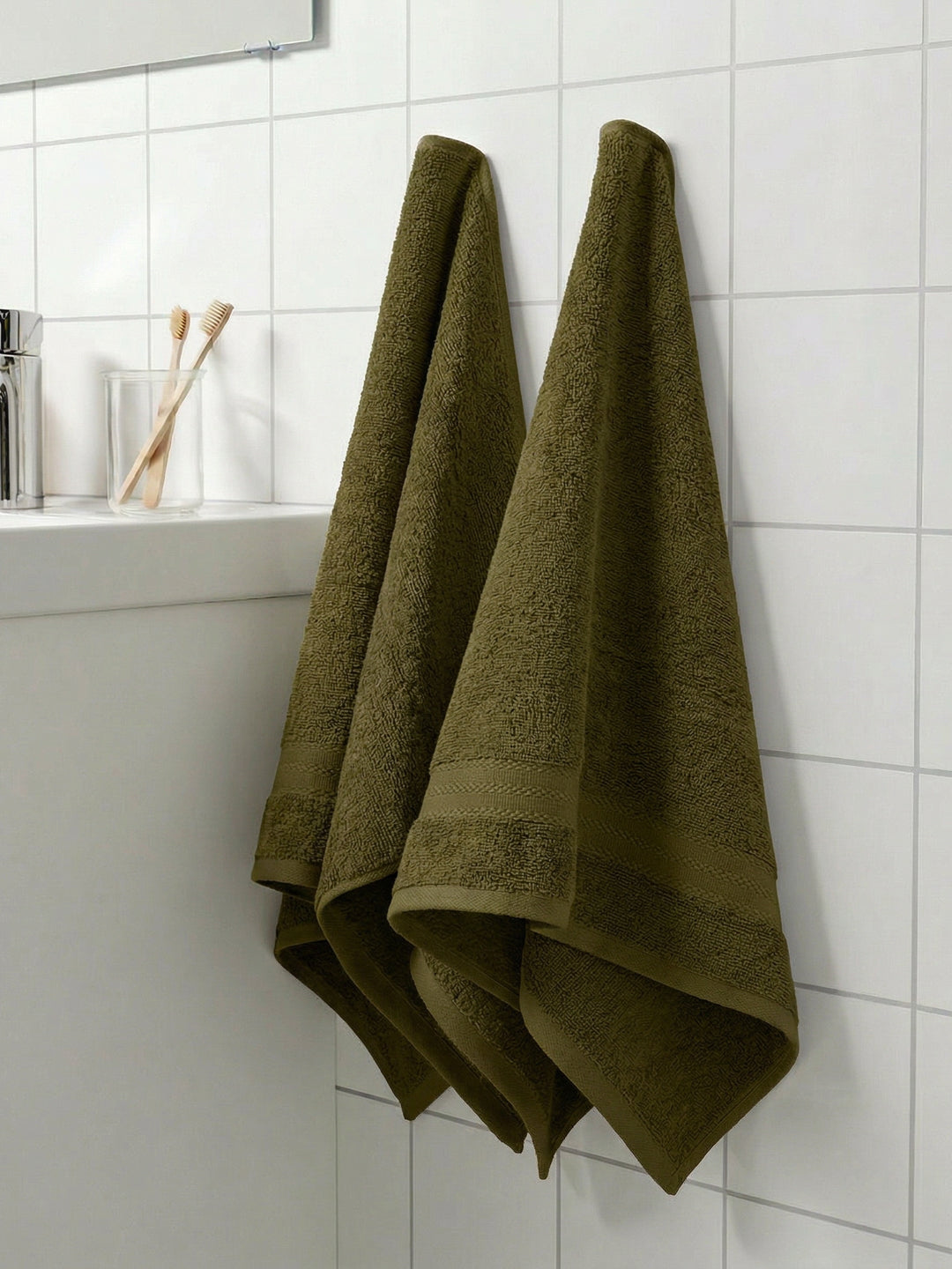 Olive Pure Cotton Solid 380 GSM Hand Towel 2 Pc Set (Jazz Collection)