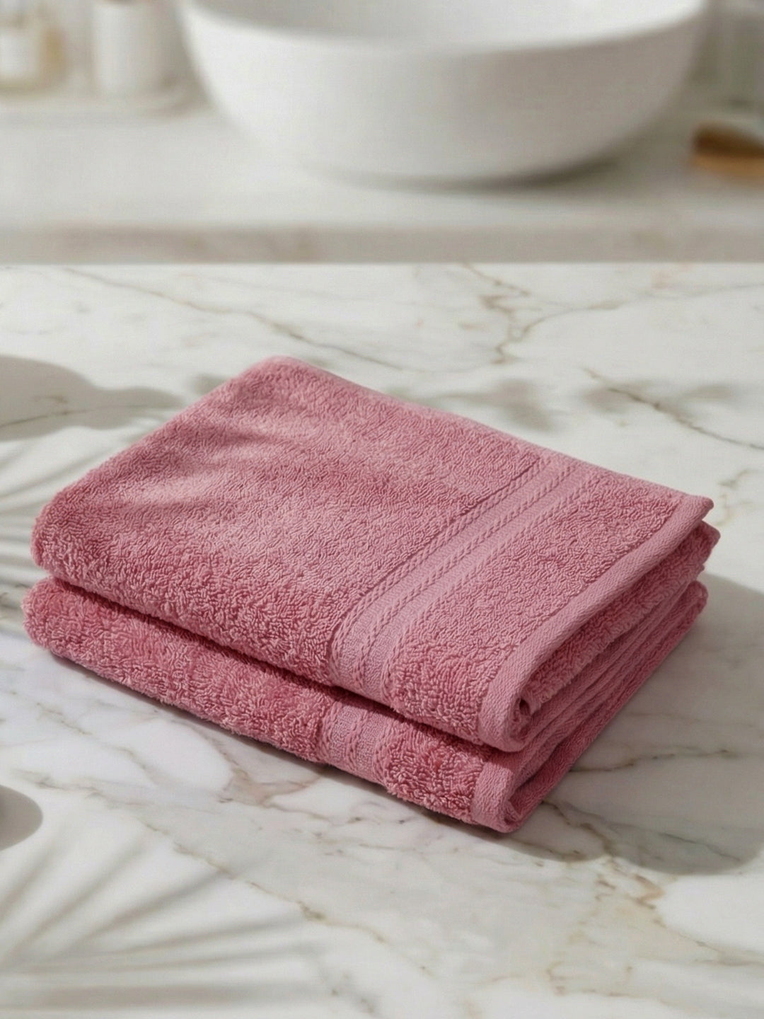 Pink Pure Cotton Solid 380 GSM Hand Towel 2 Pc Set (Jazz Collection)