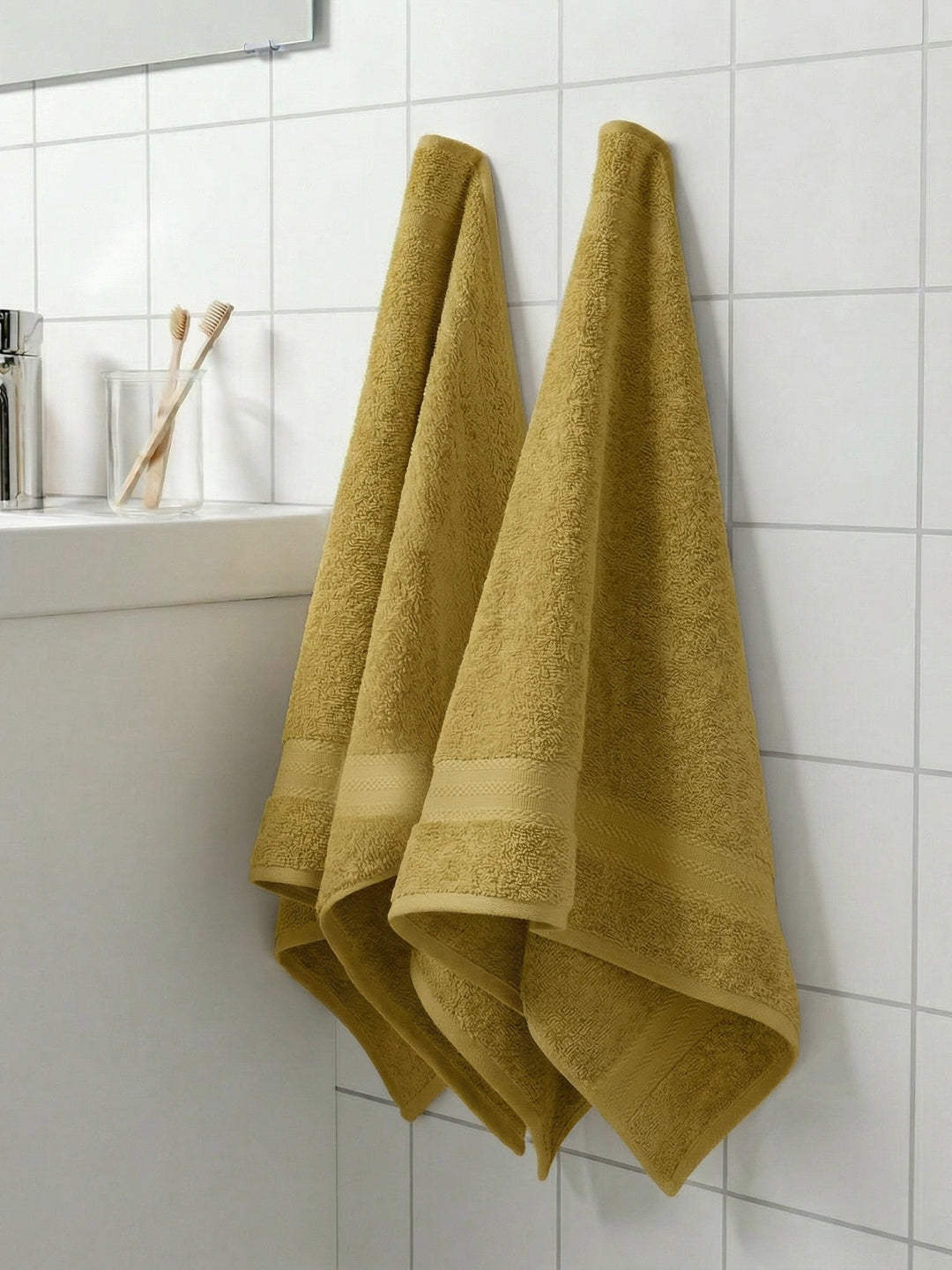 Yellow & Green Pure Cotton Solid 380 GSM Hand Towel 2 Pc Set (Jazz Collection)