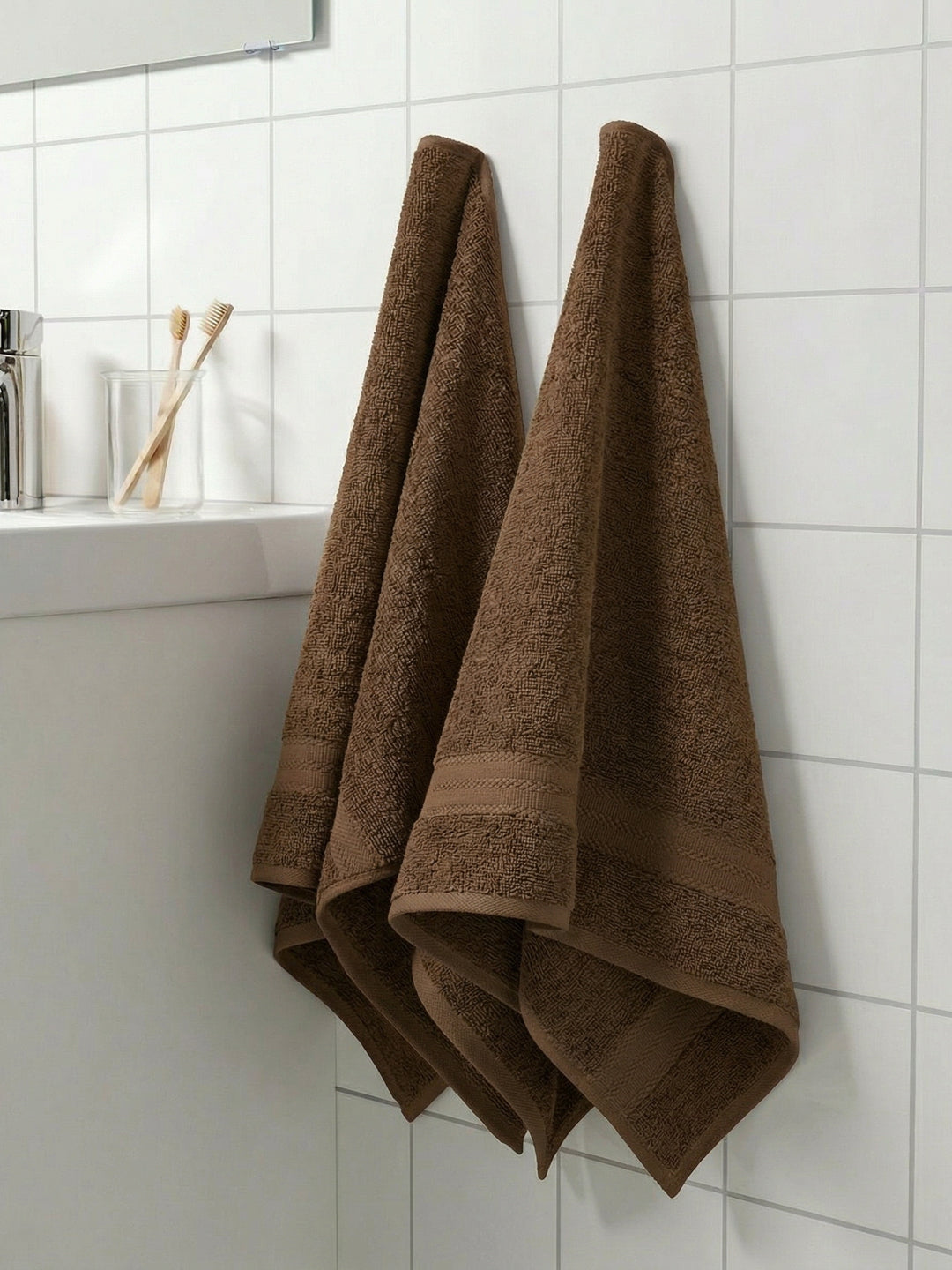Beige Pure Cotton Solid 380 GSM Hand Towel 2 Pc Set (Jazz Collection)