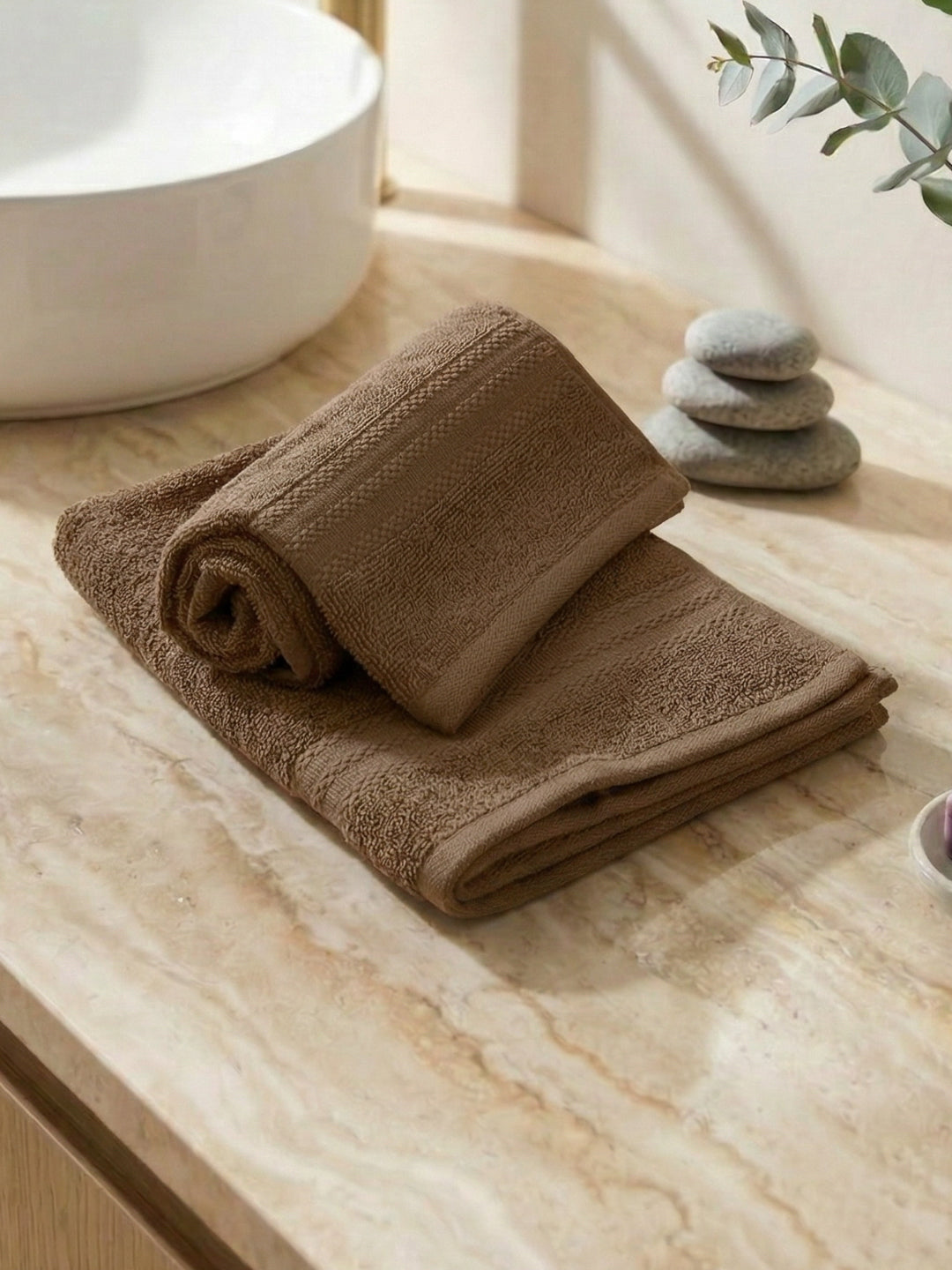 Beige Pure Cotton Solid 380 GSM Hand Towel 2 Pc Set (Jazz Collection)