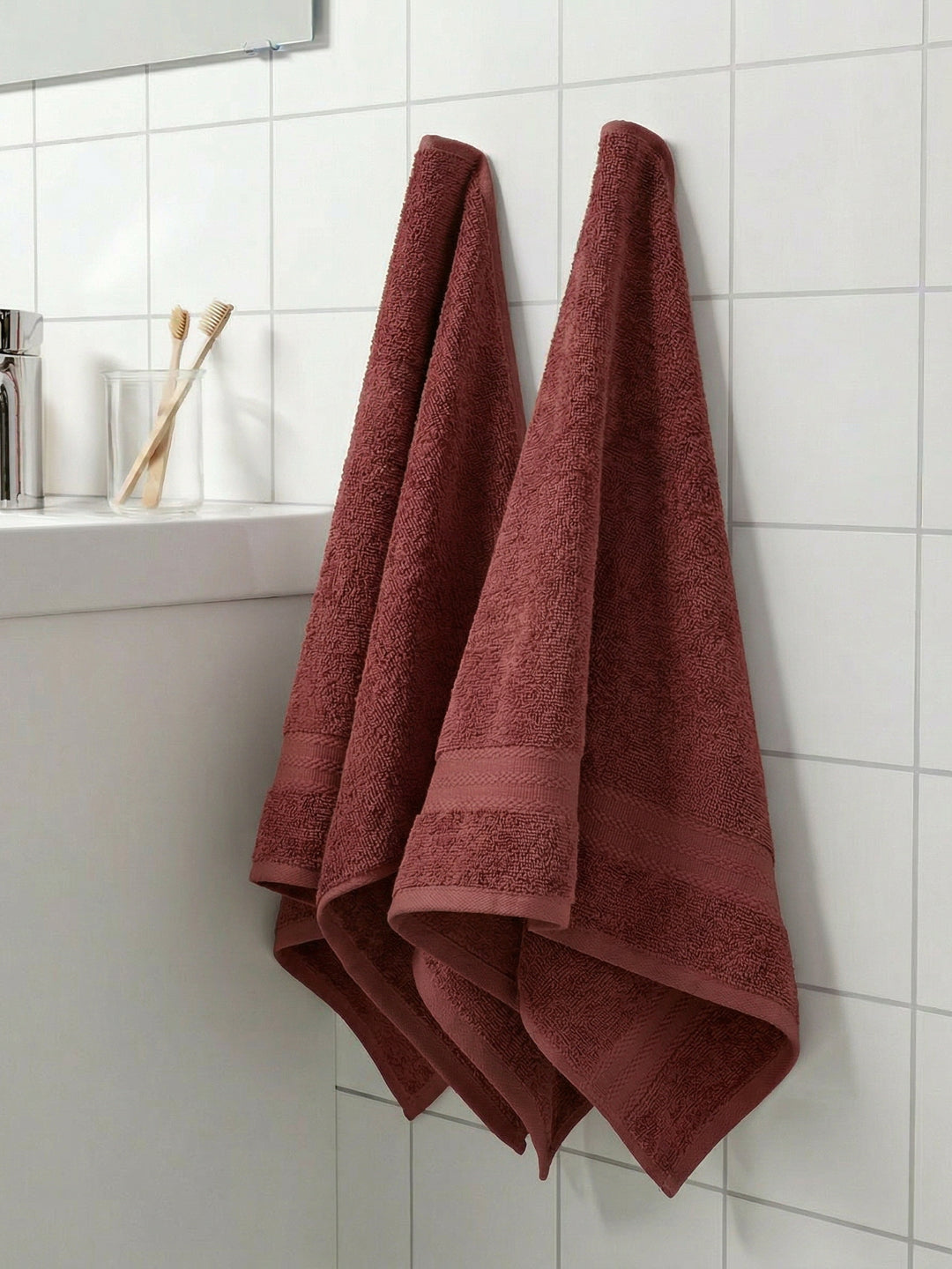 Peach Pure Cotton Solid 380 GSM Hand Towel 2 Pc Set (Jazz Collection)