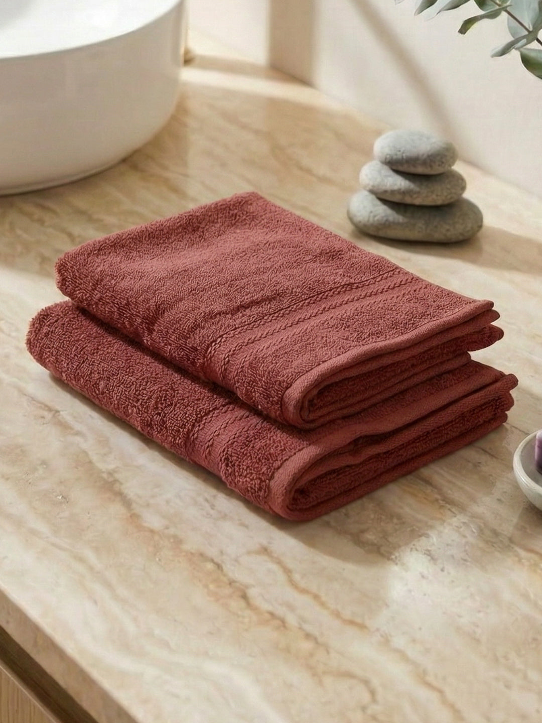 Peach Pure Cotton Solid 380 GSM Hand Towel 2 Pc Set (Jazz Collection)
