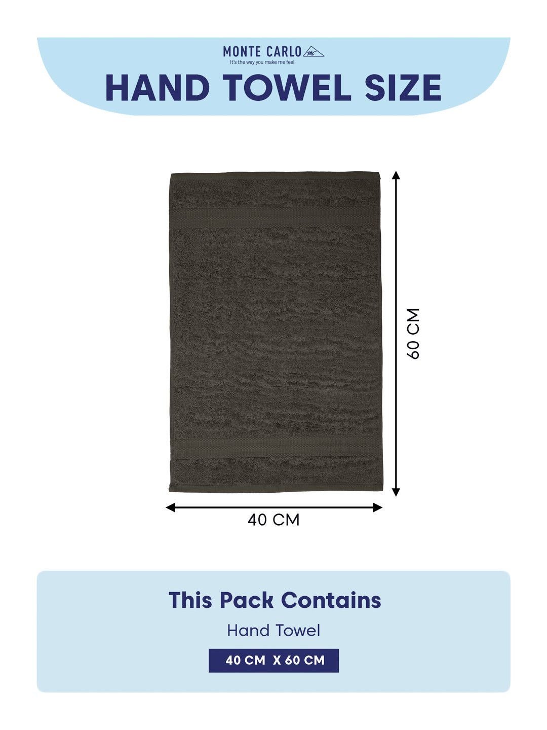 Grey Pure Cotton Solid 380 GSM Hand Towel 2 Pc Set (Jazz Collection)