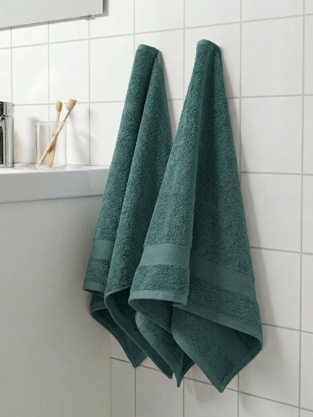 Turquoise Blue Pure Cotton Solid 380 GSM Hand Towel 2 Pc Set (Jazz Collection)