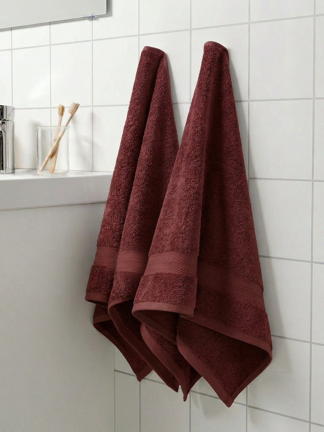Pink Pure Cotton Solid 380 GSM Hand Towel 2 Pc Set (Jazz Collection)