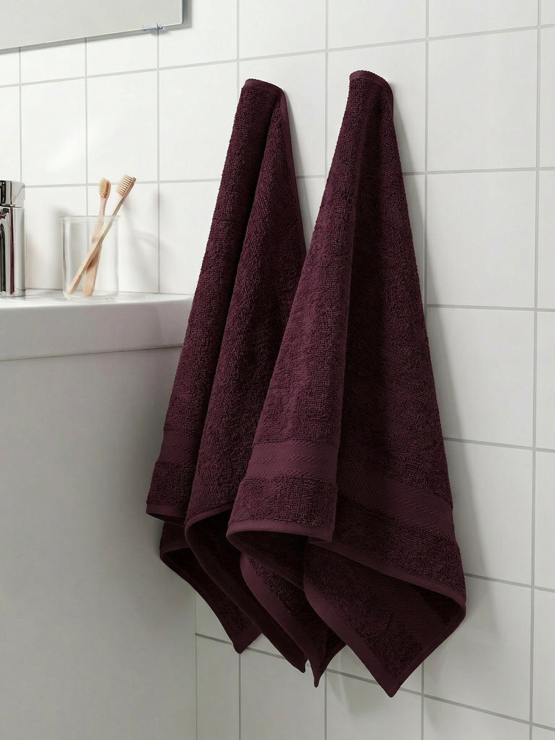 Maroon Pure Cotton Solid 380 GSM Hand Towel 2 Pc Set (Jazz Collection)