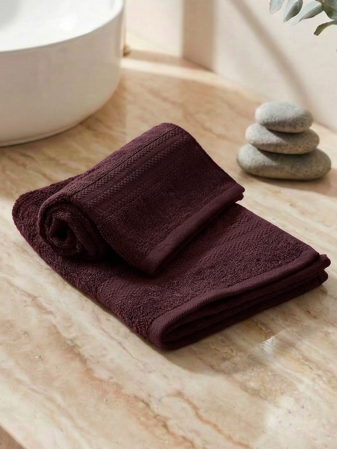 Maroon Pure Cotton Solid 380 GSM Hand Towel 2 Pc Set (Jazz Collection)