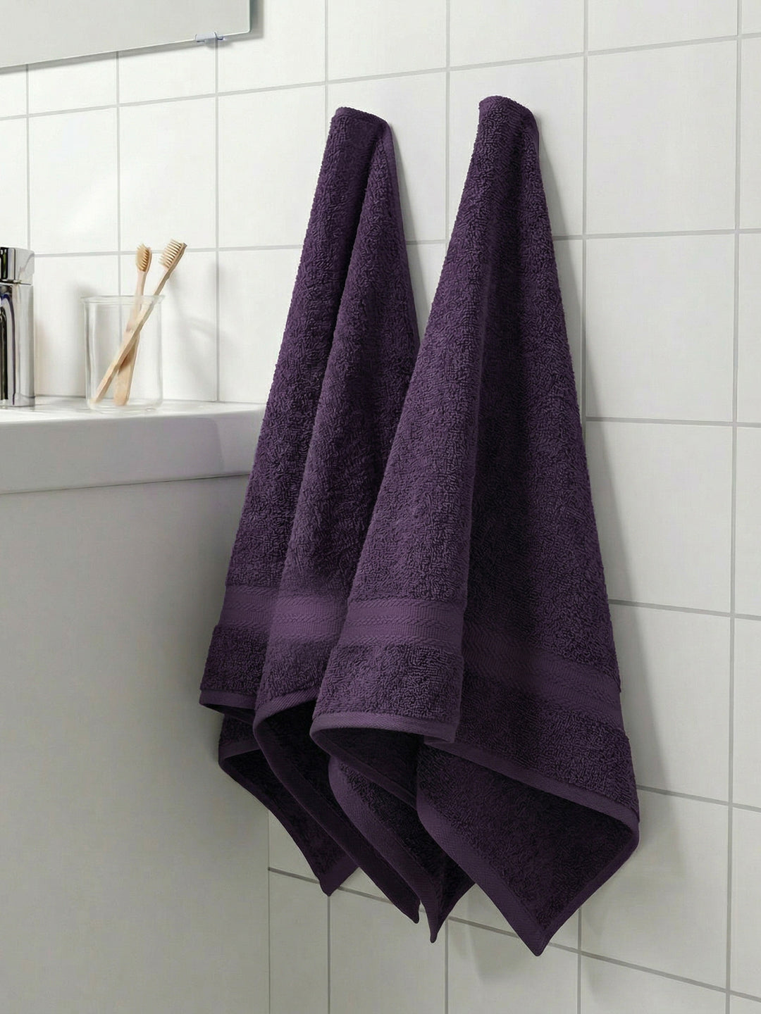 Purple Pure Cotton Solid 380 GSM Hand Towel 2 Pc Set (Jazz Collection)
