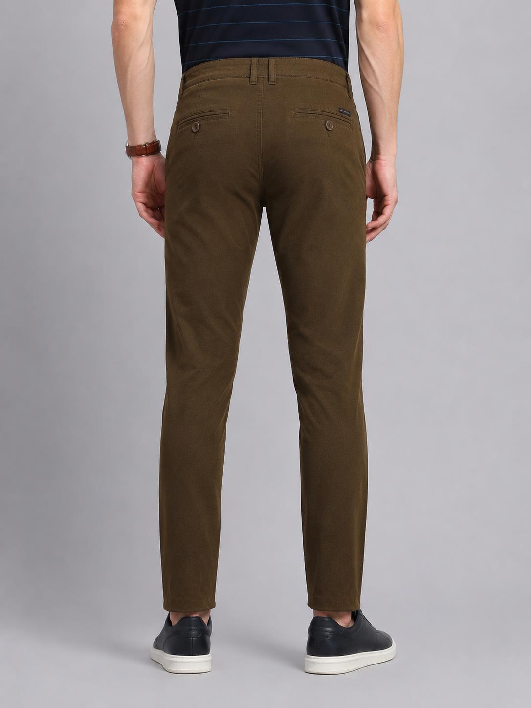 Men Brown Solid Regular Fit Trouser