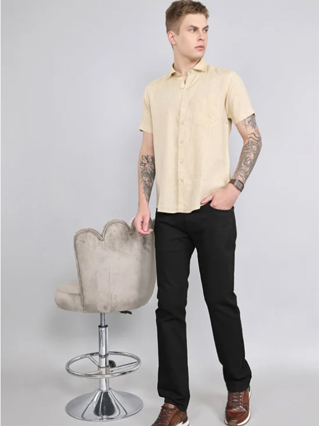 Monte Carlo Men Solid Polo Collar Half Sleeve Shirt