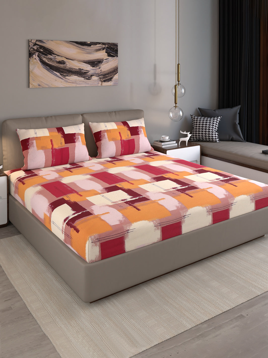 140TC Pure Cotton Queen Bedsheet with 2 Pillow Covers