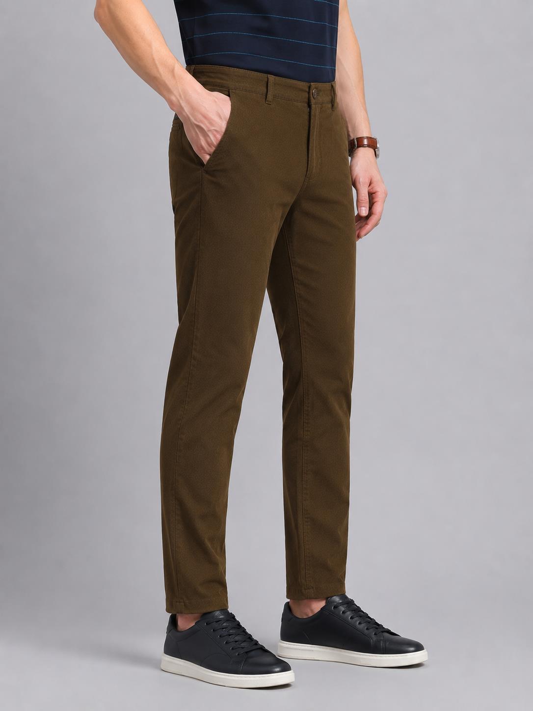 Men Brown Solid Regular Fit Trouser