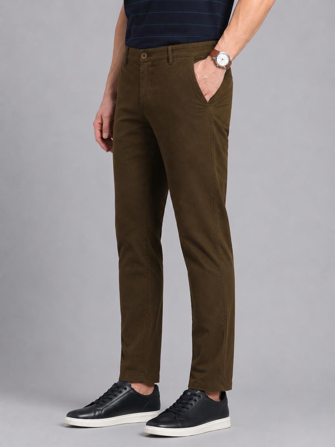 Men Brown Solid Regular Fit Trouser