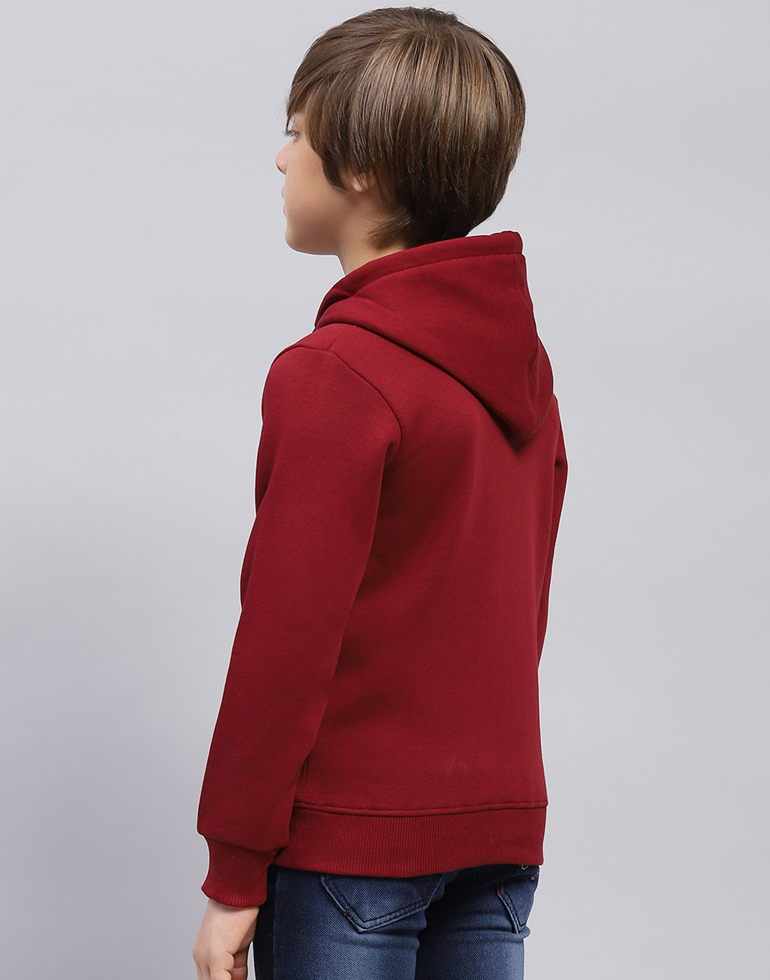 Boys Maroon Solid Hooded Full Sleeve Sweatshirt