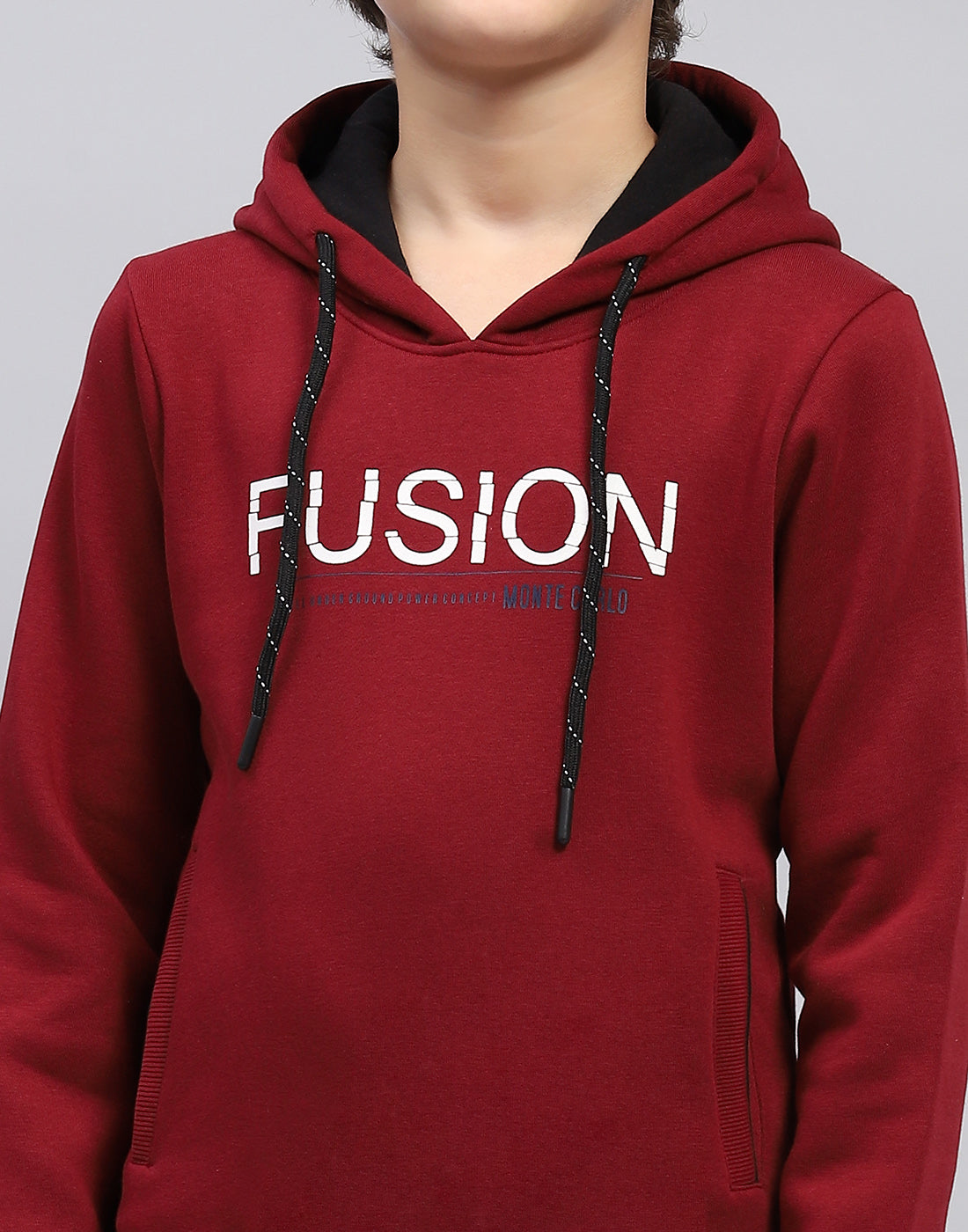 Boys Maroon Solid Hooded Full Sleeve Sweatshirt