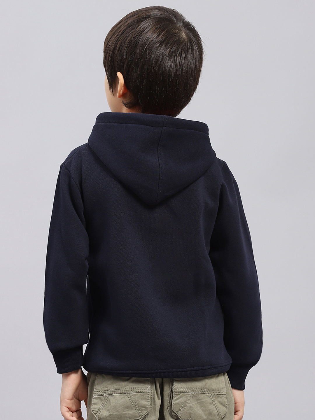 Boys Navy Blue Printed Hooded Full Sleeve Sweatshirt