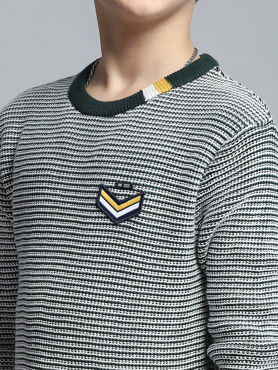 Boys Green Stripe Round Neck Full Sleeve Pullover