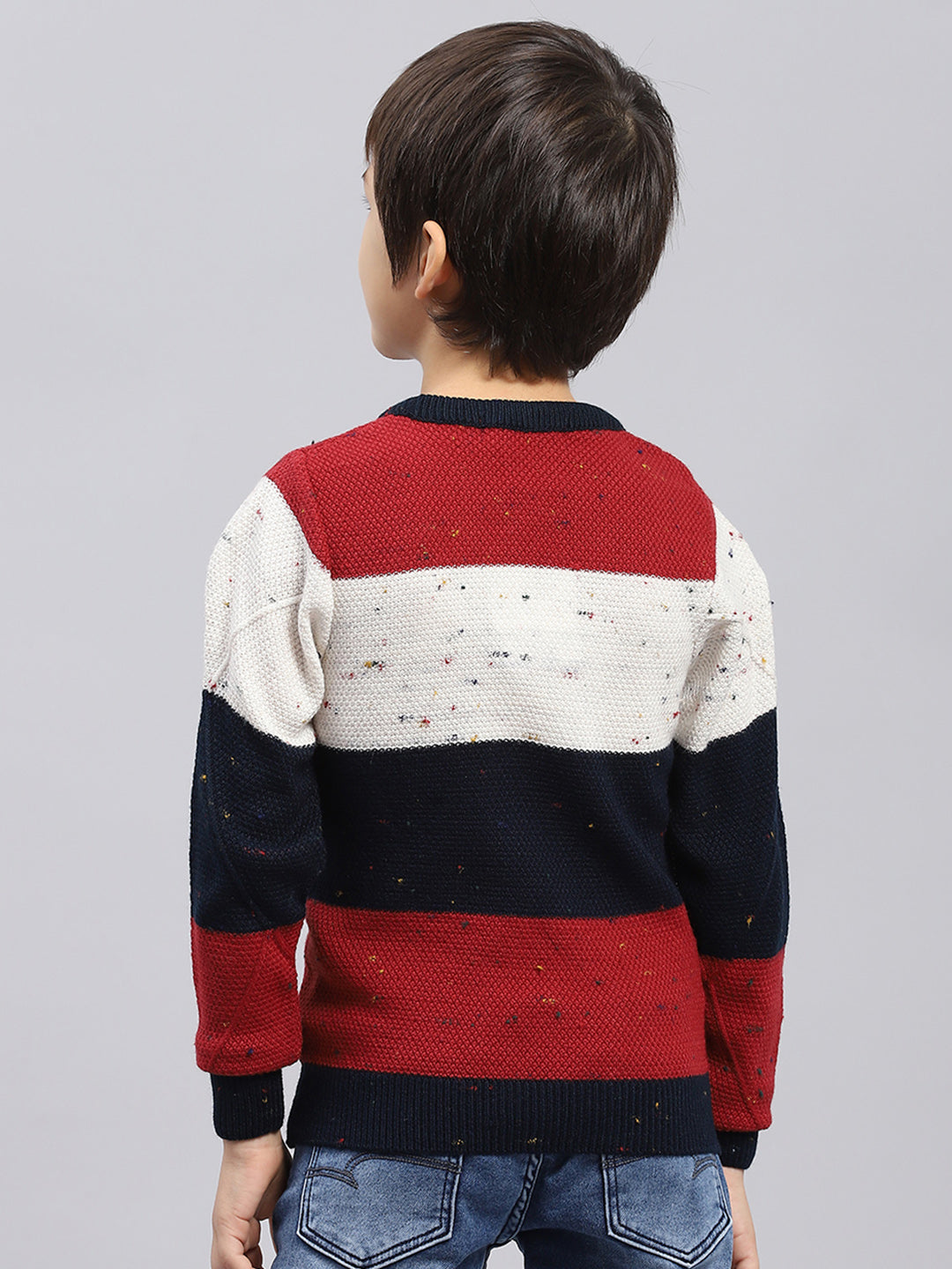 Boys Navy Blue & Maroon Self Design Round Neck Full Sleeve Pullover