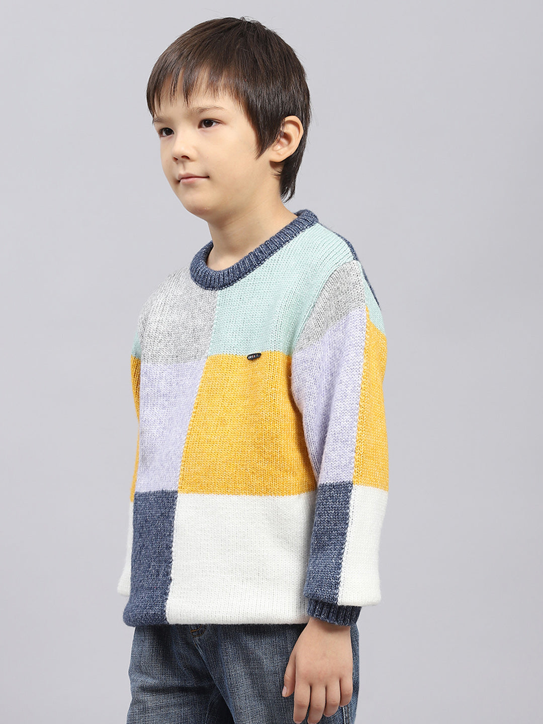 Boys Multicolor Self Design Round Neck Full Sleeve Pullover
