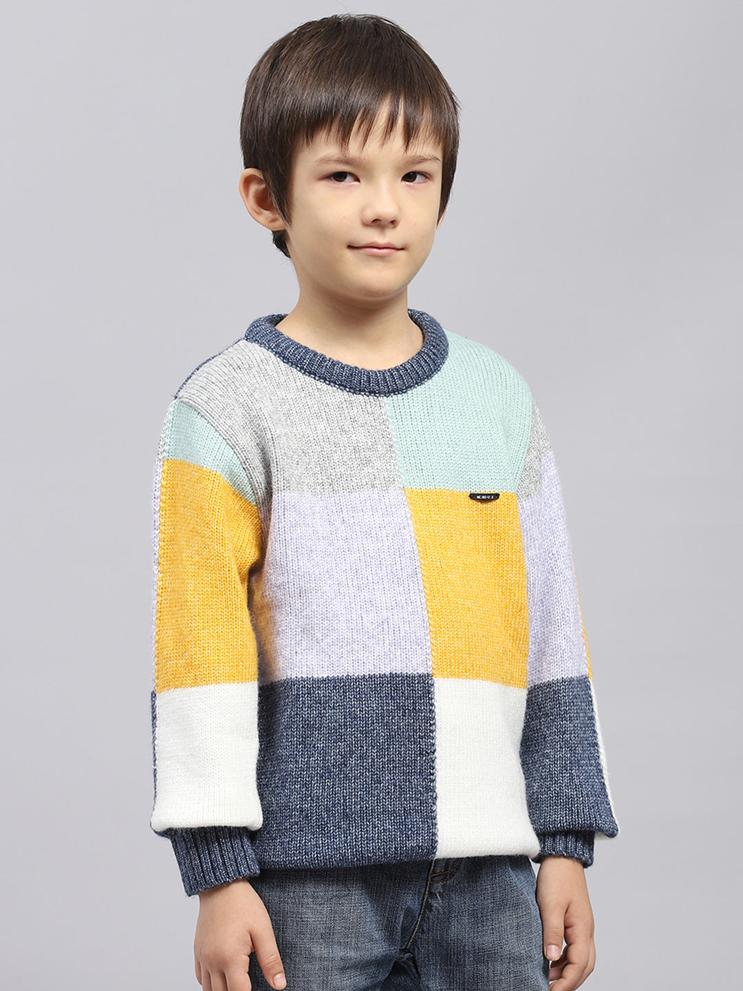 Boys Multicolor Self Design Round Neck Full Sleeve Pullover