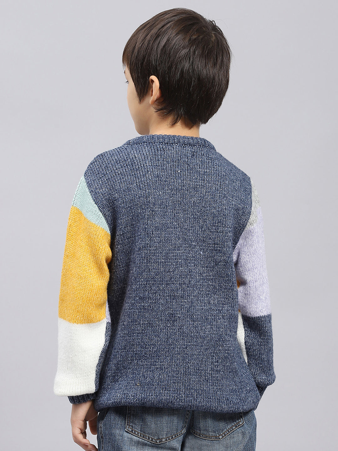 Boys Multicolor Self Design Round Neck Full Sleeve Pullover
