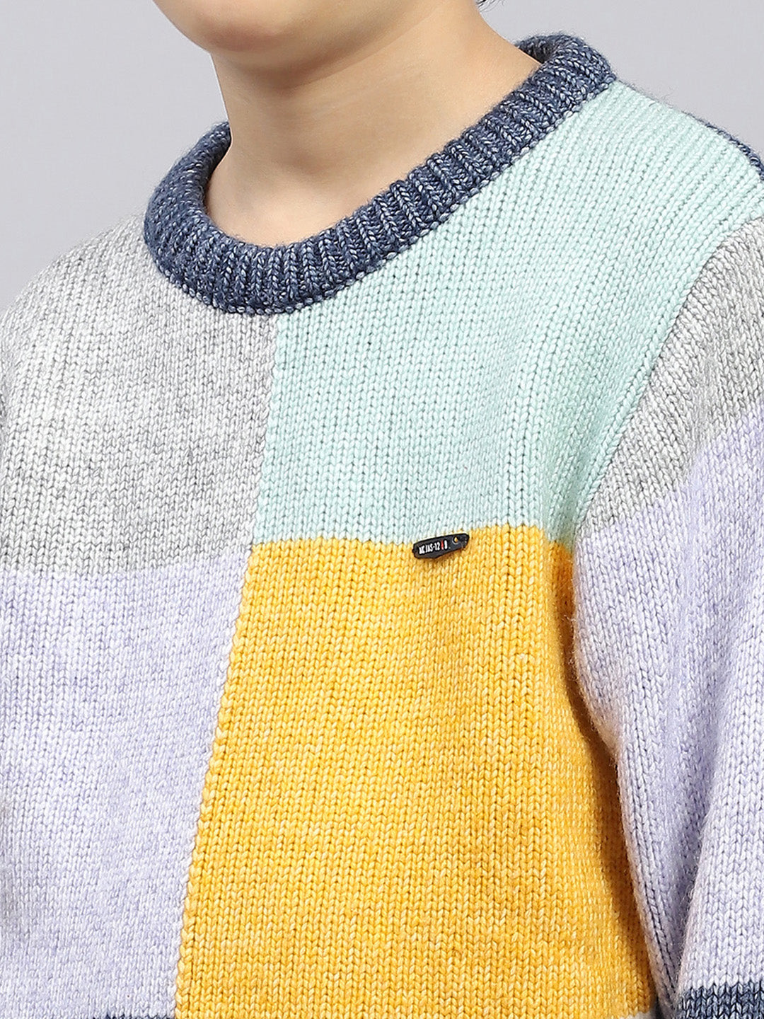 Boys Multicolor Self Design Round Neck Full Sleeve Pullover