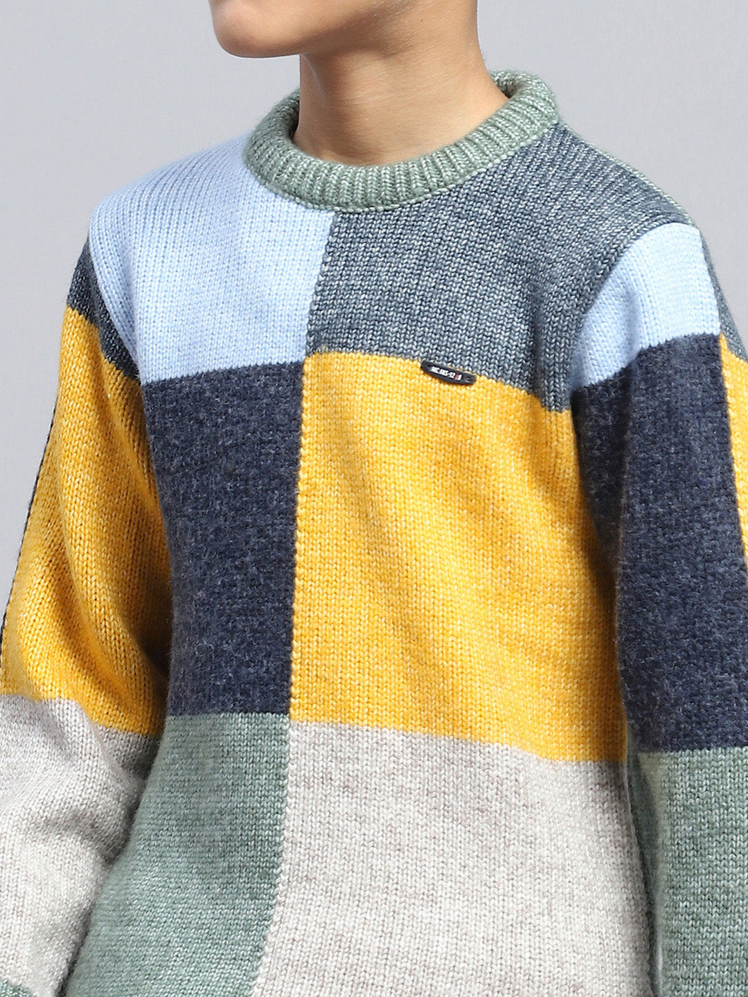 Boys Multicolor Self Design Round Neck Full Sleeve Pullover