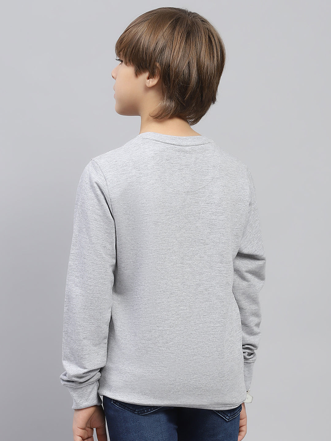 Boys Grey Printed Round Neck Full Sleeve Sweatshirt