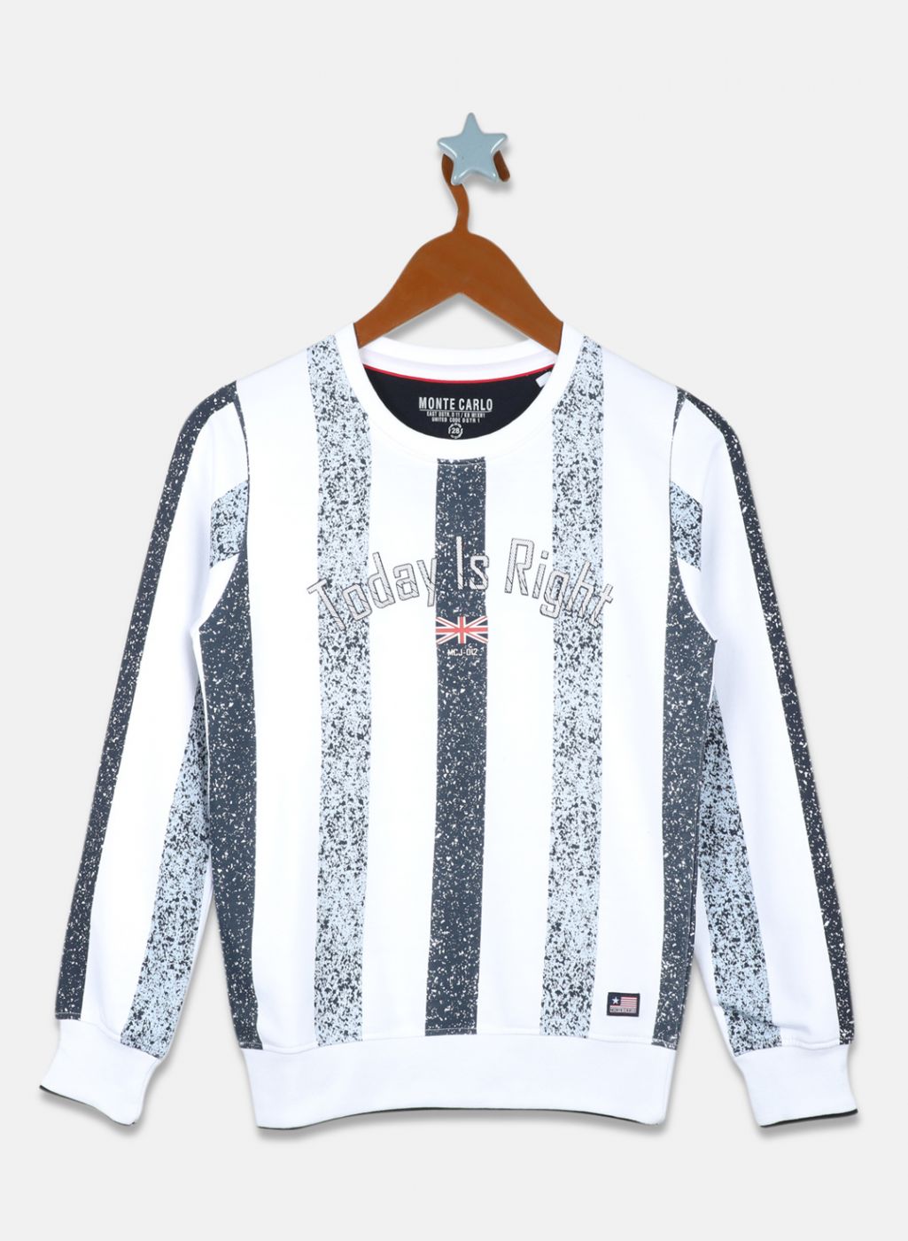 Boys White & Navy Blue Printed Sweatshirt